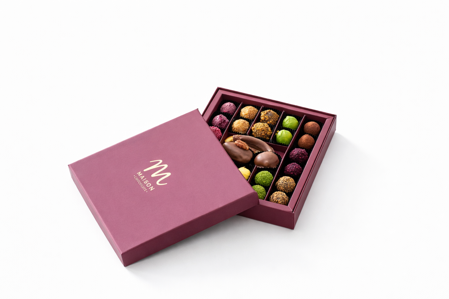 MAISON Premium Karışık Trüf Çikolata Kutusu 335 g Bordo El Yapımı Özel Tasarım