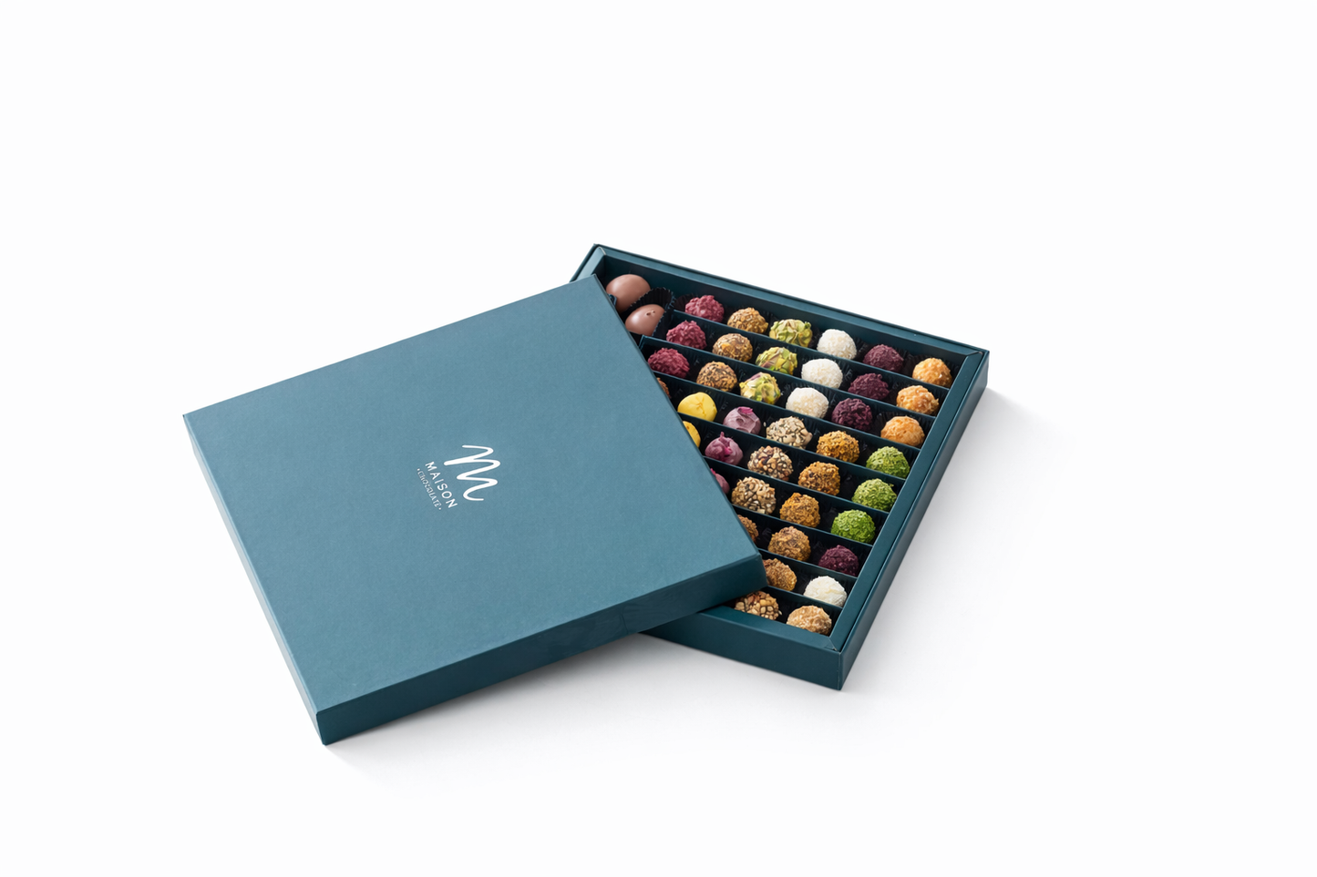 MAISON Premium Karışık Trüf Çikolata Kutusu 620 g Yeşil El Yapımı Özel Tasarım