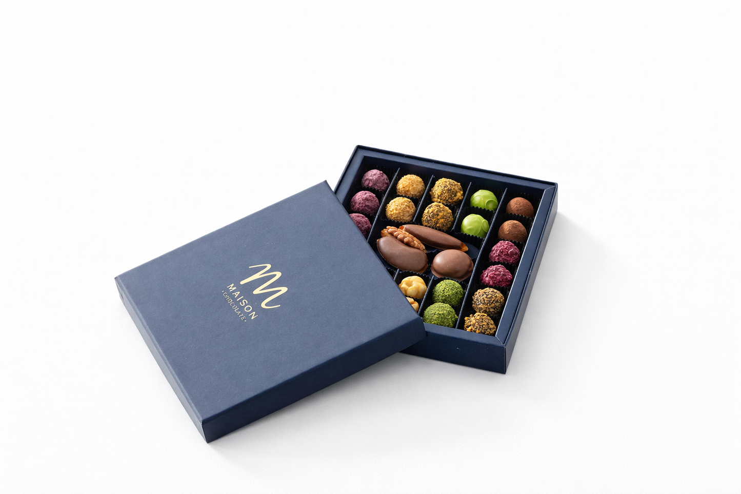 MAISON Premium Karışık Trüf Çikolata Kutusu 335 g Lacivert El Yapımı Özel Tasarım