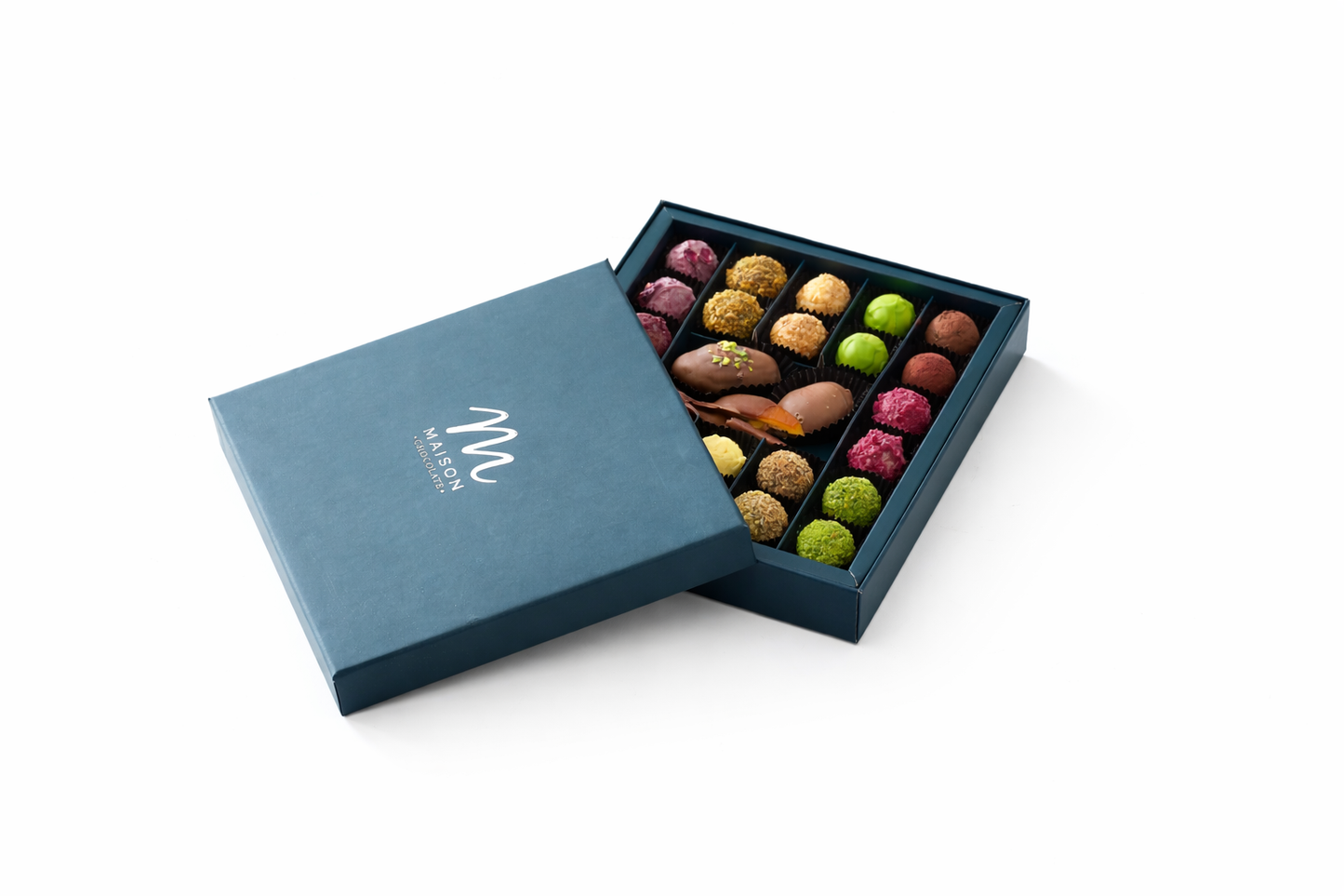 MAISON Premium Karışık Trüf Çikolata Kutusu 335 g Yeşil El Yapımı Özel Tasarım
