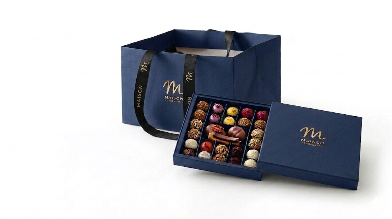 MAISON Premium Karışık Trüf Çikolata Kutusu 335 g Lacivert El Yapımı Özel Tasarım