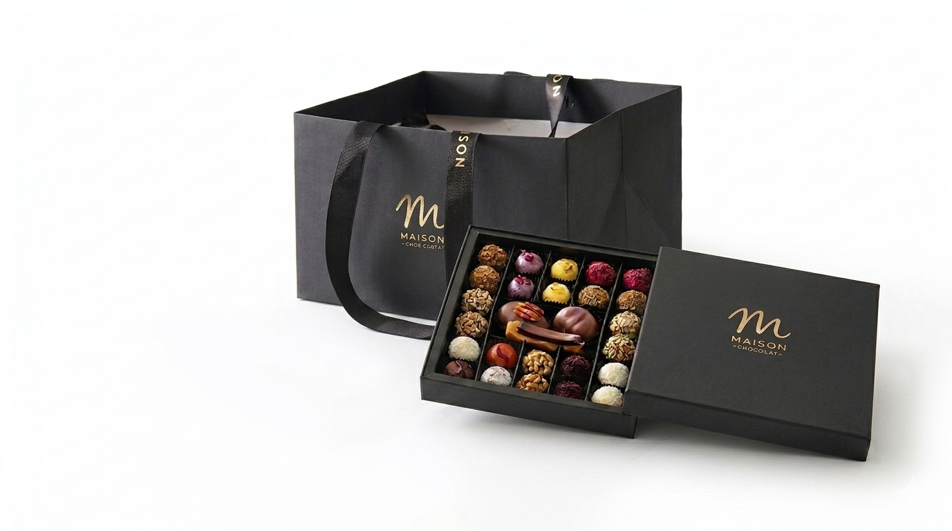 MAISON Premium Karışık Trüf Çikolata Kutusu 335 g Siyah El Yapımı Özel Tasarım