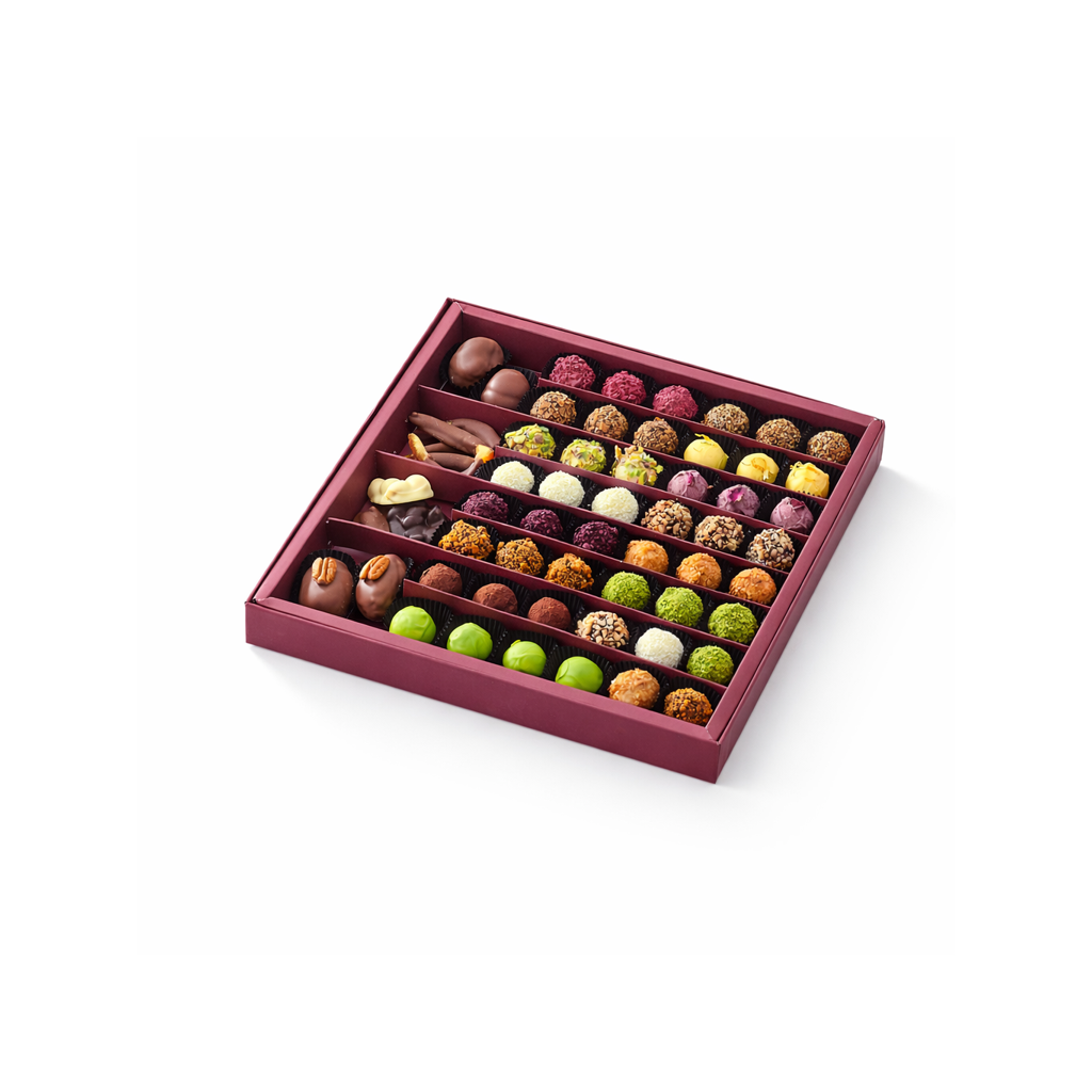 MAISON Premium Karışık Trüf Çikolata Kutusu 750 g Bordo El Yapımı Özel Tasarım